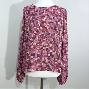 CAbi Geometric Longsleeve Blouse Top Purple M #571